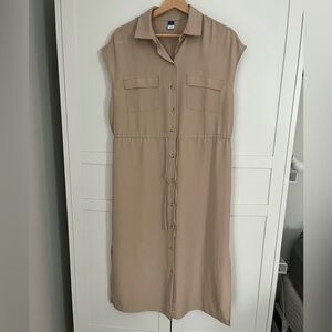 Waist-Defined Utility Midi Shirt Dress